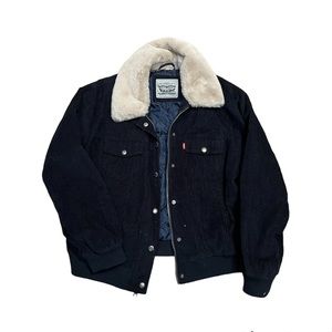 Levi's Womens The Amanda Corduroy Fur Collar Trucker Bomber Jacket
